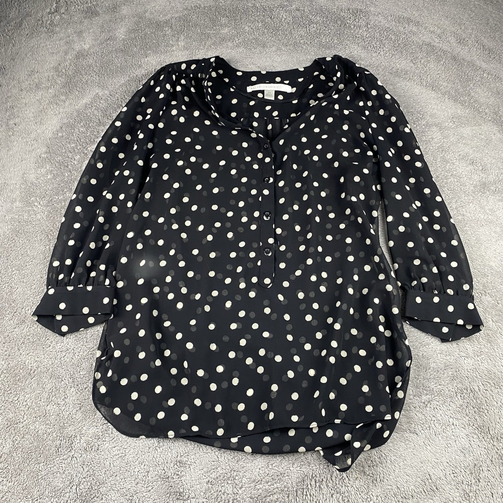 LC Lauren Conrad Blouse Top Womens XS Black Polka Dot Sheer